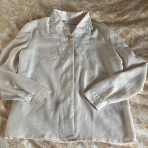 Vintage Cream Embroidered Blouse